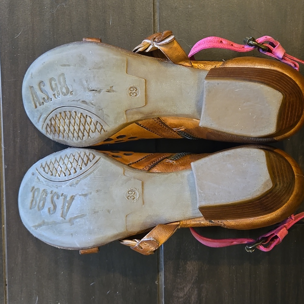 A.S. 98 RARE Leather Boho Heeled Sandals Sz 39 - Picture 6 of 10
